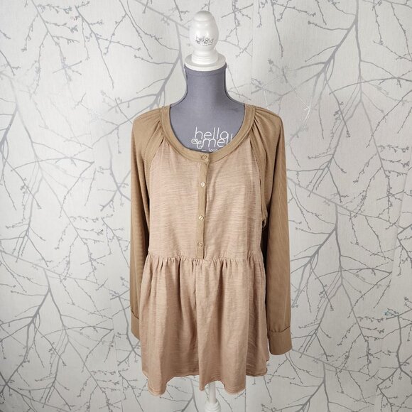 Umgee Beige 100% Cotton Popover Babydoll Tunic Dress - Picture 2 of 7